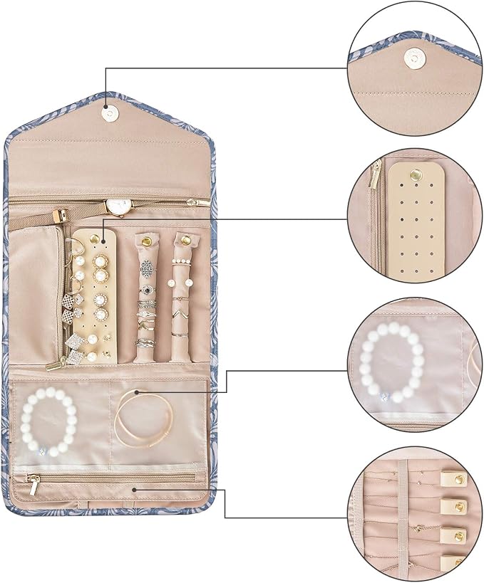 BAGSMART Travel Jewellery Organiser Roll Foldable Jewelry Case - Image 7