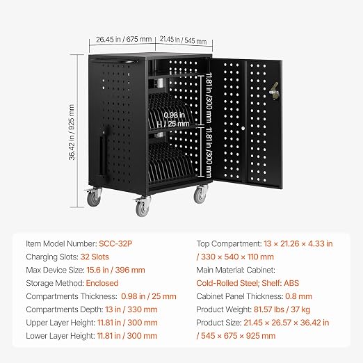 VEVOR Charging Cart, 32 Device Mobile Charging Station, Office and Classroom - Image 7