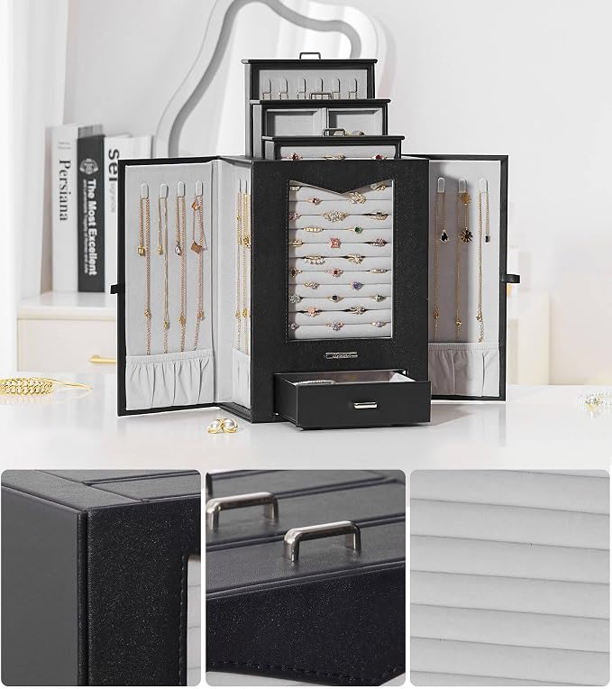 Homde Jewelry Organizer with Transparent Window Necklace Hooks Gift - Image 7