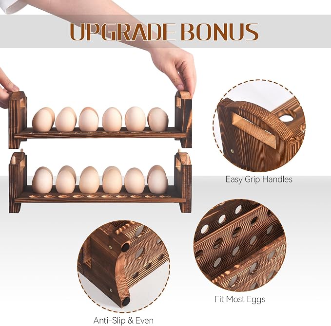 Wooden Egg Holder 3 Layer Fresh Egg Rack Holders Countertop Stackable Quail Egg - Image 3