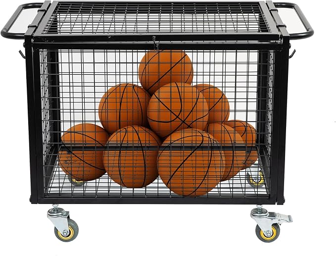 Metal Basketball Rolling Cart Sports Equipment Storage Wheel Basket Matte Black - Image 5