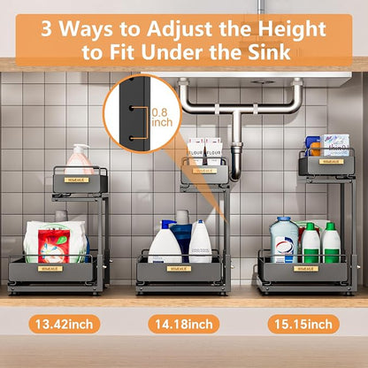 Under Sink Organizer, High Adjustable 2 Tier Under Kitchen Sink Organizer - Image 2
