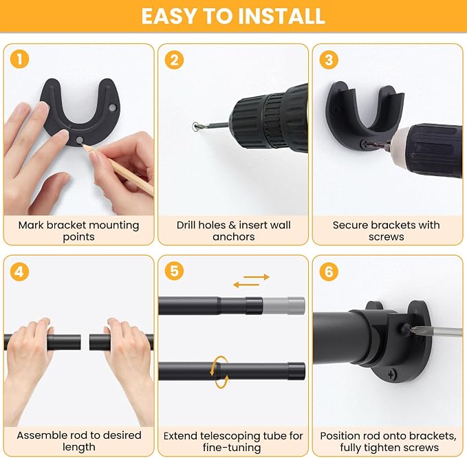 Closet Rods for Hanging Clothes, 17-39 Inch No-Cut Stepless Adjustable Closet - Image 6