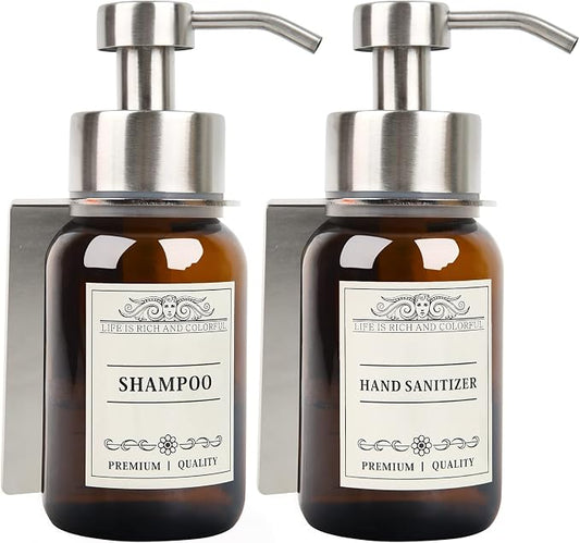 Glass Soap Dispenser with Pump and Wall Mount Holder, 8.5 Oz Shampoo and by NOBTOU