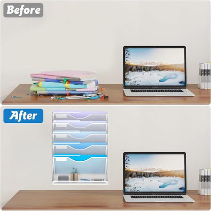 6 Tier Hanging File Organizer, Mesh Wall File Holder Paper Folder Rack - Image 4