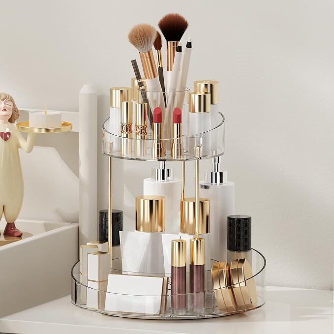 2 tier Makeup Organizer Countertop, 360 Rotating Makeup Organizer - Image 3