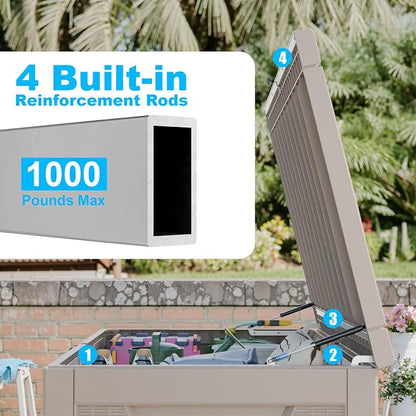 280 Gallon Large Resin Deck Box, Lockable Outdoor Storage Box - Image 3