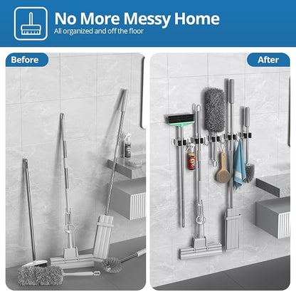 2 Pack Broom Holder Wall Mount Mop and Broom Hanger Broom Organizer Storage - Image 3
