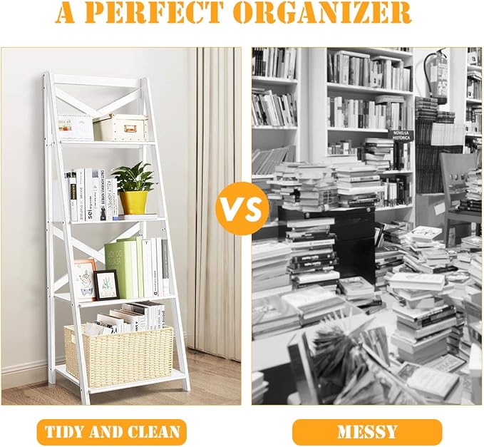 Tangkula 4-Tier Ladder Shelf Bookcase Leaning Free Standing Wooden Frame Decor - Image 8