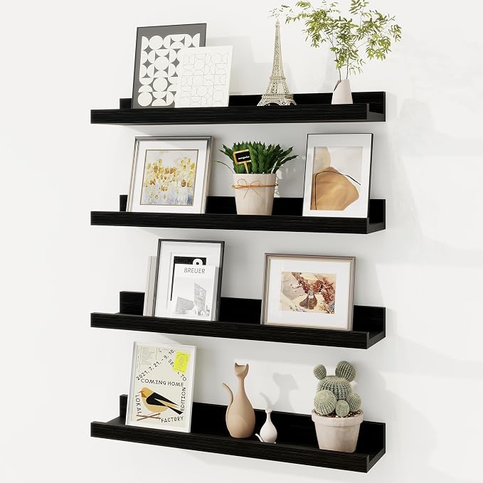 Fun Memories Picture Ledge Shelf, Solid Pine Wood Floating Shelves Set of 4 by FunMemories