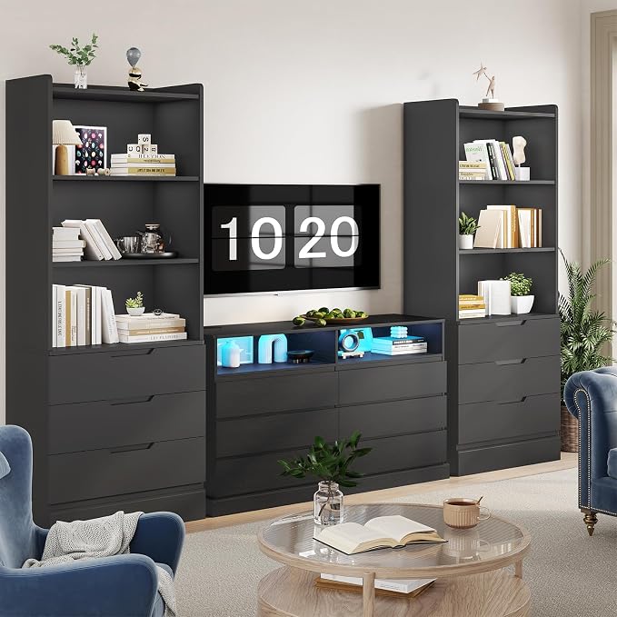 DICTAC Bookcase Set of 2 with 3 Drawers 73.23'' Bookshelf Storage Cabinets with - Image 5