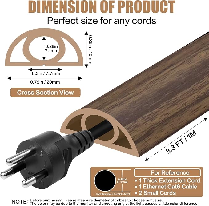 Floor Cord Cover Self Adhesive Cord Hider, 3.3FT Cable Management, Extension - Image 2
