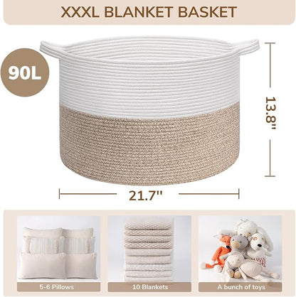 INDRESSME Large Laundry Basket, 21.7'' x 13.8'' Cotton Rope Blanket Basket - Image 3