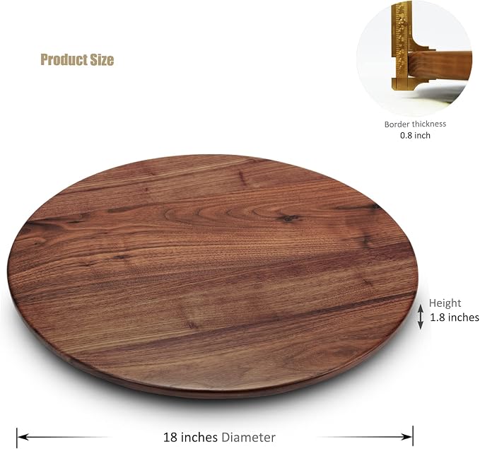 18 Inches Black Walnut Wood Lazy Susan, Solid Wooden Round Kitchen Turntable - Image 5