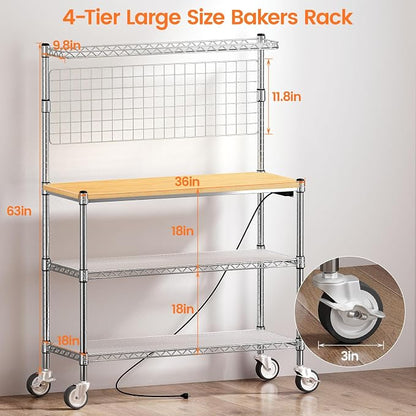Leteuke Bakers Rack with Power Outlet & Storage, 36 Inch Microwave Stand - Image 3