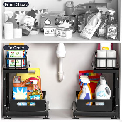 Under Sink Organizer, 2-Tier Pull Out Cabinet Drawer - Image 2