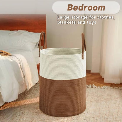 Large Woven Laundry Basket Hamper, 100L Cotton Rope Storage Bin - Image 4