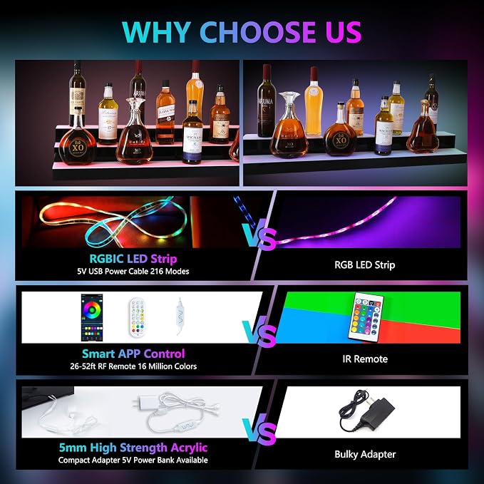 Led Lighted Liquor Bottle Display Shelf, 30 Inch 3 Tier Whiskey Rack, Support - Image 4