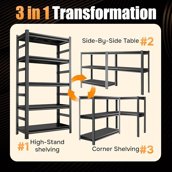 63" H Garage Shelving 5-Tier Heavy Duty Storage Shelves, Adjustable Metal - Image 7