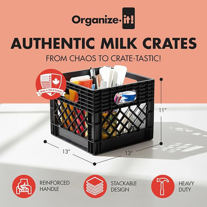 ORGANIZE-IT! 4 Pack Storage Milk Crate, Heavy Duty Versatile Box Organizers - Image 2