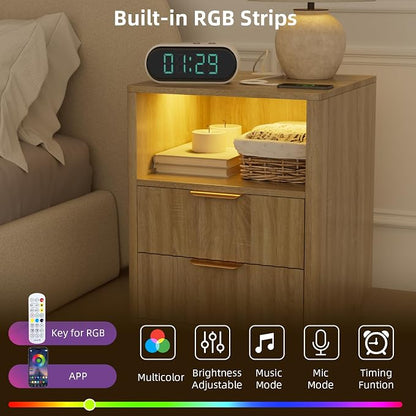 VOWNER Fluted Nightstand with Charging Station, 18” RGB Night Stand with 2 - Image 4