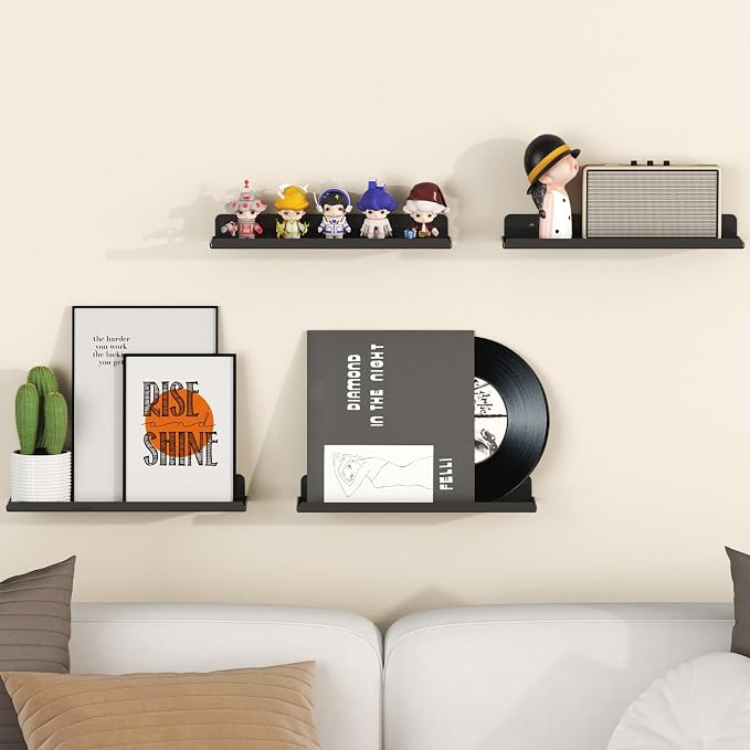 Lifewit Floating Shelves for Wall, 4 Pack Black Acrylic Shelf 15" Room Decor - Image 2
