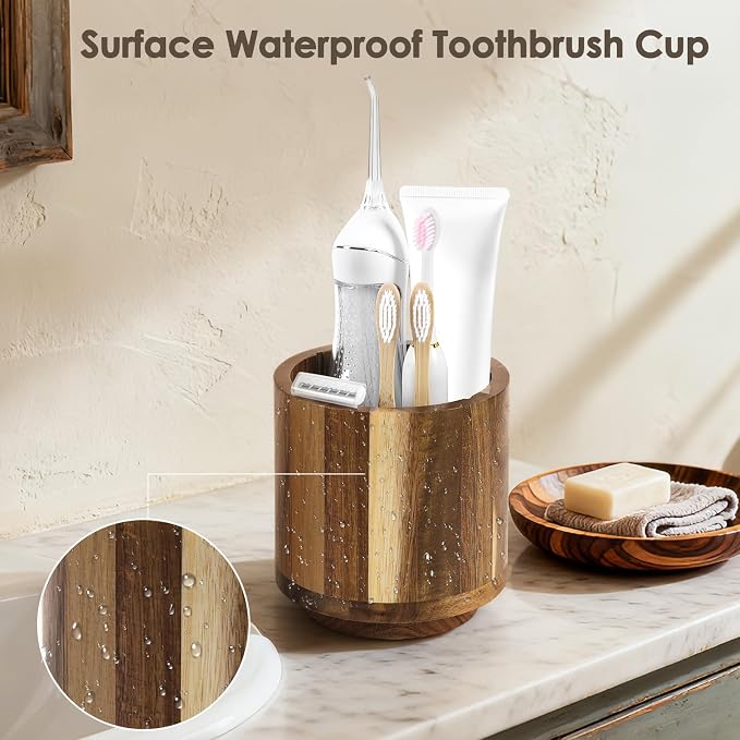Toothbrush Holders for Bathrooms, Toothbrush Cup, Wooden Bathroom Cup - Image 4