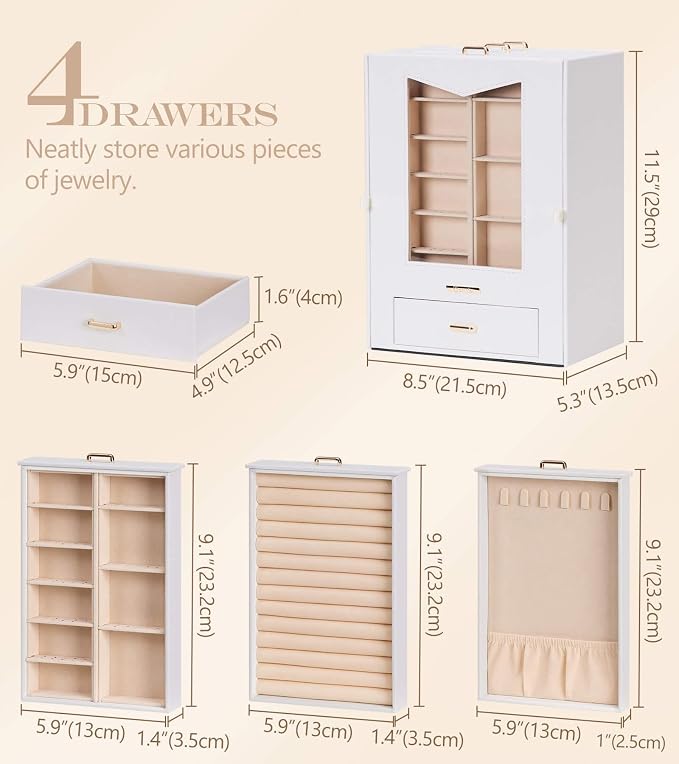 Homde Jewelry Organizer with Transparent Window Necklace Hooks Gift - Image 6