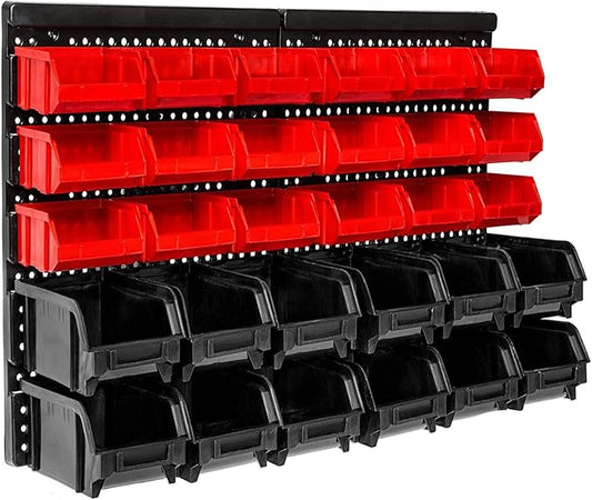 Wall Mounted Storage Bins, 30 Wall Mount Tool Organizer Bins Plastic Parts Rack by WISION