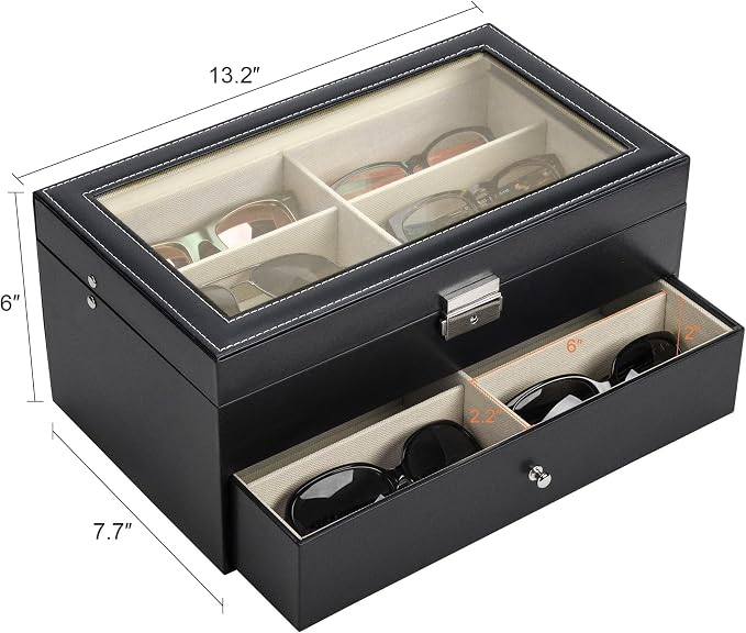 CO-Z Sunglasses Organizer with 12 Slots, 2 Story Leather Multi Sunglasses - Image 2