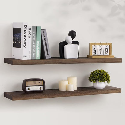 Axeman Floating Shelves for Wall, 8 Inch Deep Rustic Solid Elm Wood Wall by Axeman