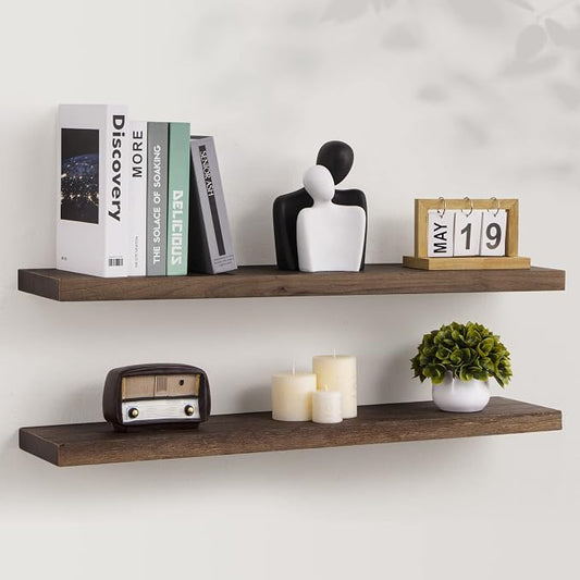 Axeman Floating Shelves for Wall, 8 Inch Deep Rustic Solid Elm Wood Wall by Axeman