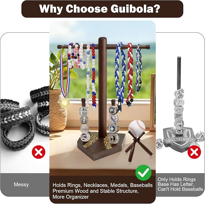 Wooden Baseball Ring & Necklace Holder – Championship Rings Display Stand - Image 2