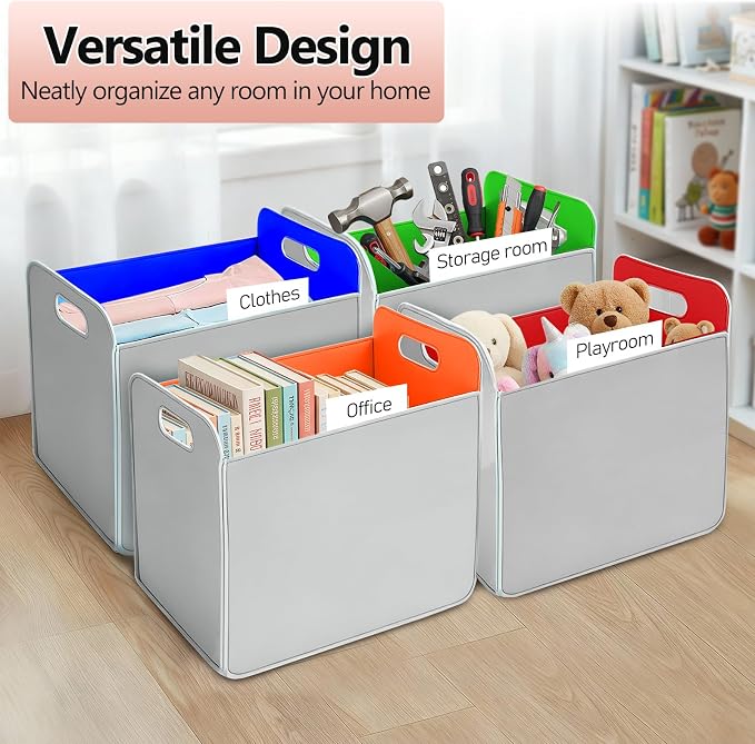 6 Pcs 14x10 Inch Colorful Felt Rectangular Storage Bins Collapsible Storage - Image 4