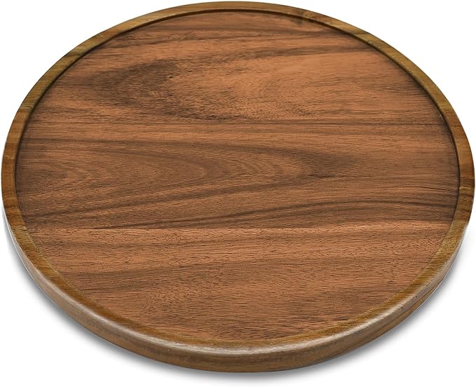 13" Acacia Wood Lazy Susan Organizer Kitchen Turntable - Image 2