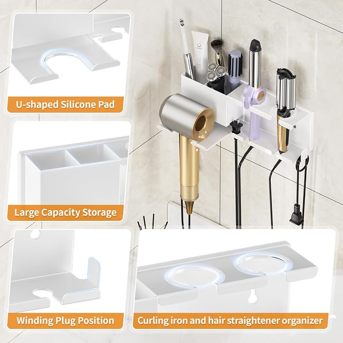Hair Dryer Holder, Hair Tool Organizer, Blow Dryer Hanger Wall Mount - Image 7