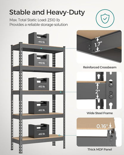 SONGMICS 5-Tier Storage Shelves, Load 2310 lb, Garage Storage, Boltless Assembly - Image 4