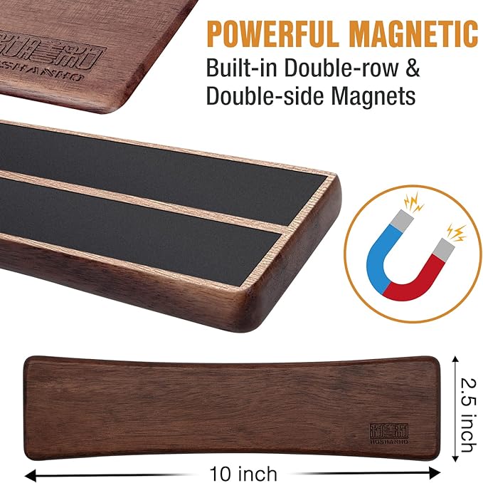 HOSHANHO Knife Magnetic Strip, Acacia Wood Powerful Magnetic Knife Strips - Image 2