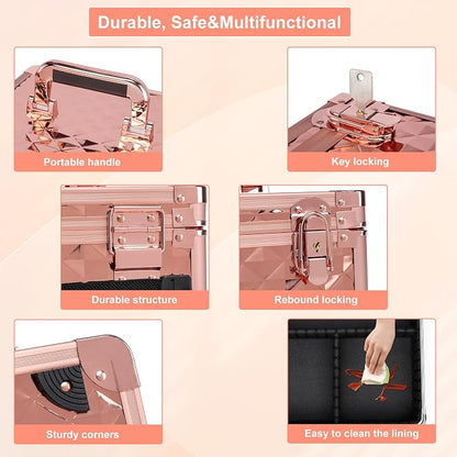 Makeup Box with Led Mirror, Travel Train Hard Case with Rechargeable Mirror - Image 6