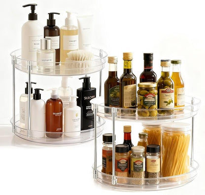 2-Pack 2-Tier Clear Lazy Susan Turntable Organizer, 9.5" Rotating Spice Rack by EODELLY