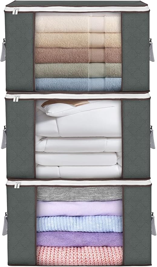 Large Storage Bags, 3 Pack Clothes Storage Bins Foldable Closet Organizers by BuddingJoy-BuildaJoyfulLifeforYou