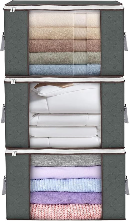 Large Storage Bags, 3 Pack Clothes Storage Bins Foldable Closet Organizers by BuddingJoy-BuildaJoyfulLifeforYou