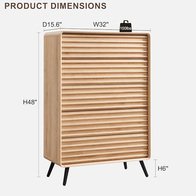 RedLemon 5 Drawers Dresser for Bedroom, Chest of Drawers - Image 2