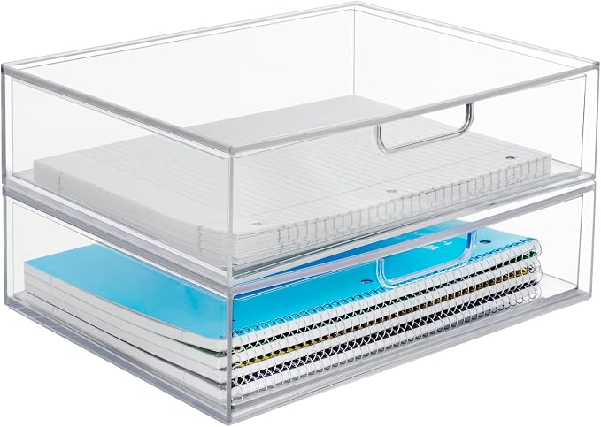STORi STAX Plastic Stackable Organizer Drawers Clear | 12.5" Wide | Set - Image 8