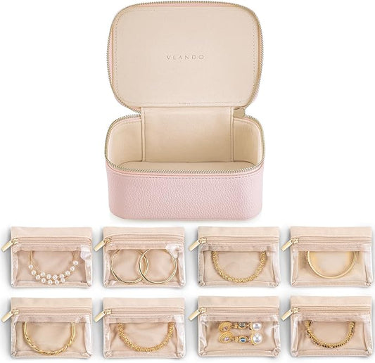 Vlando Jewelry Box with 8 Velvet Jewelry Bags Travel Jewelry Case by VLANDO