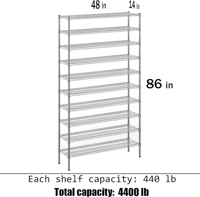 14" Deep x 48" Wide x 86" Height Wire Shelving Kit | 10-Tier | NSF Commercial - Image 3