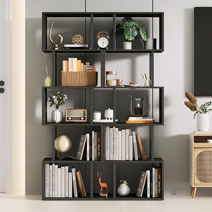 Furologee 6 Tier Bookshelf Tall Geometric Bookcase, S Shaped Industrial Display - Image 2