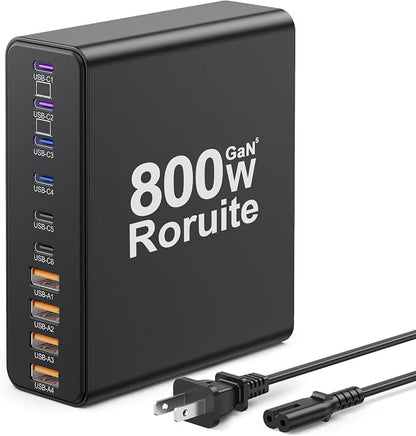 800W USB C Charging Station, 120W PD GaN5 Super Fast USB C Charger Block-10 Port by Roruite