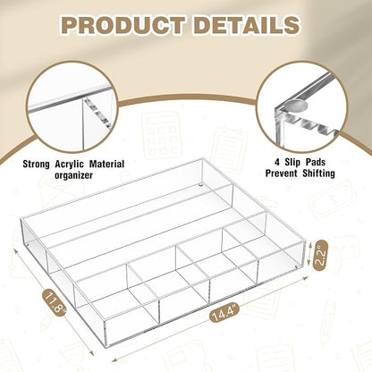 Acrylic Desk Drawer Organizer 14.37 x 11.81 x 2.17 Inch Storage Tray Organizer - Image 2