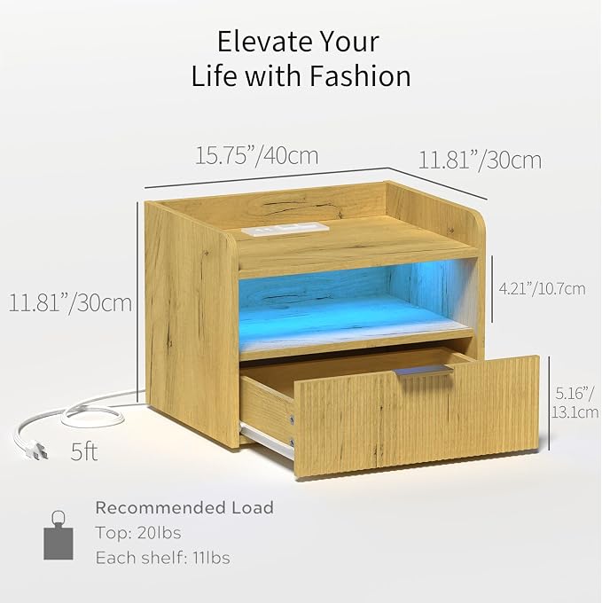 Floating Nightstand with Charging Station and LED Lights - Image 2